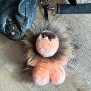 Fluffy Soft Peach and Brown Lion Plush Doll Purse Keychain